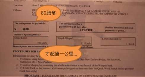 紐西蘭罰單處理時間